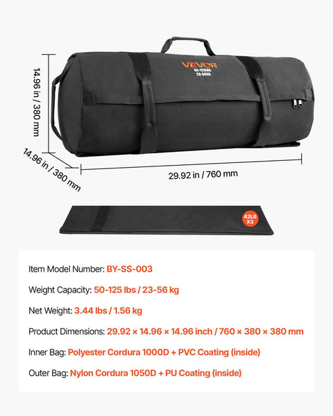 Workout Sandbag Heavy Duty Power Bags With Handles 23 56 Kg Adjustable Slam For Fitness Strength Weight Training Cross Home Gym Exercise Black (Unfill