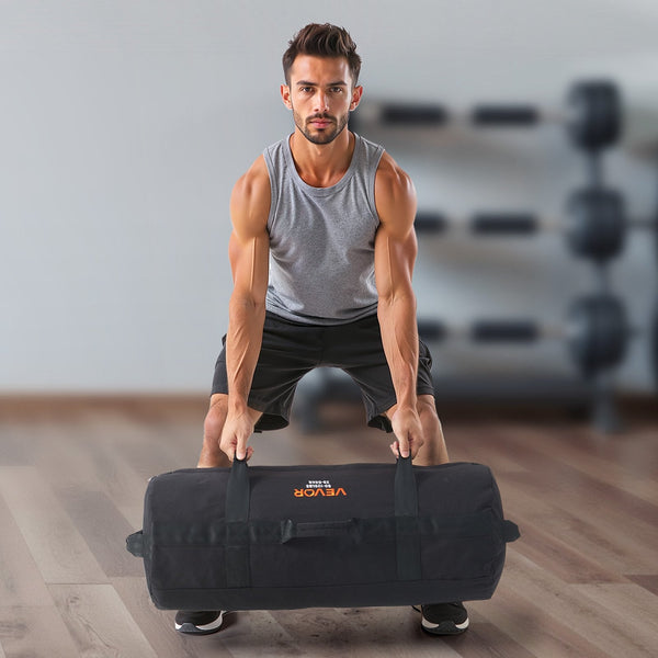 Workout Sandbag Heavy Duty Power Bags With Handles 23 56 Kg Adjustable Slam For Fitness Strength Weight Training Cross Home Gym Exercise Black (Unfill