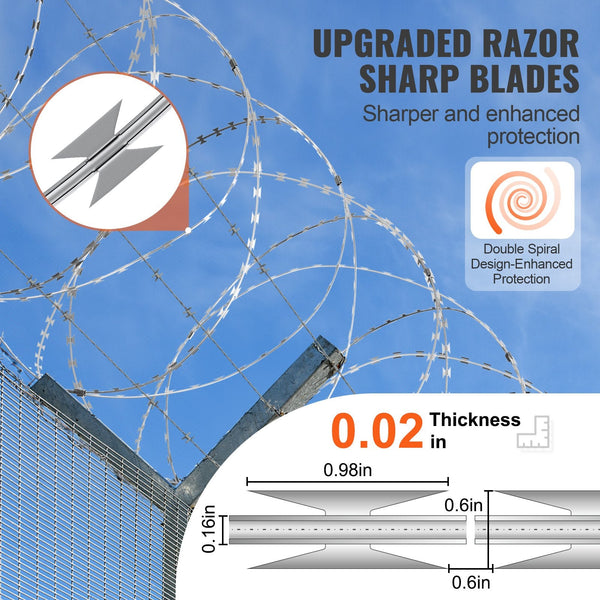 Vevor Razor Wire Barbed 147Ft 3Rolls Fencing Double Spiral Fence Panels