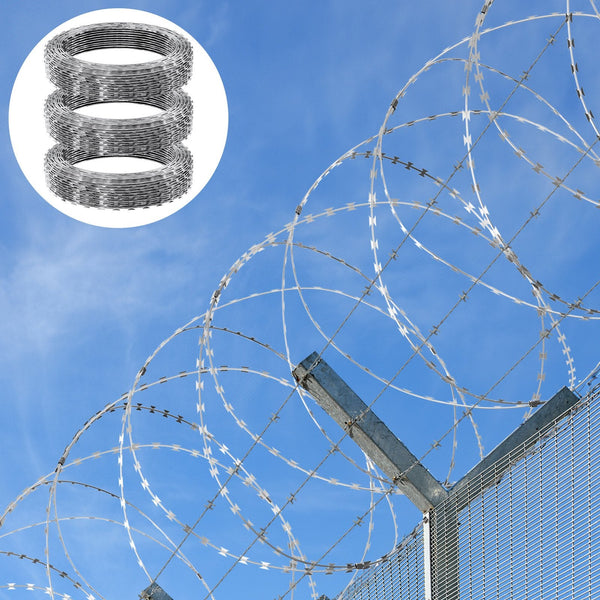 Vevor Razor Wire Barbed 147Ft 3Rolls Fencing Double Spiral Fence Panels