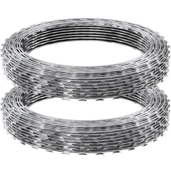 Vevor Razor Wires 98 Ft Barbed 2 Rolls Fencing Fence Ribbon Galvanized For Garden Fence Panels