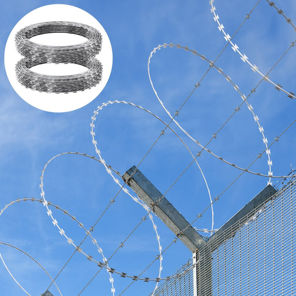 Vevor Razor Wires 98 Ft Barbed 2 Rolls Fencing Fence Ribbon Galvanized For Garden Fence Panels