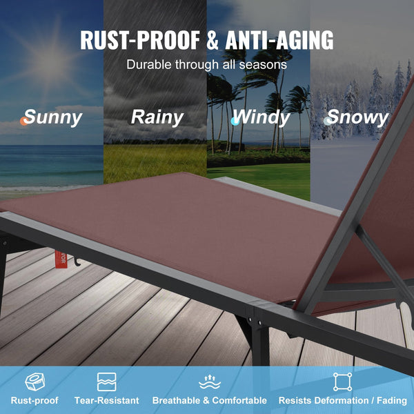 Vevor Chaise Lounge Chair Outdoor Patio Adjustable 5 Position 2 Pcs Patio Chairs
