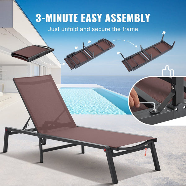 Vevor Chaise Lounge Chair Outdoor Patio Adjustable 5 Position 2 Pcs Patio Chairs