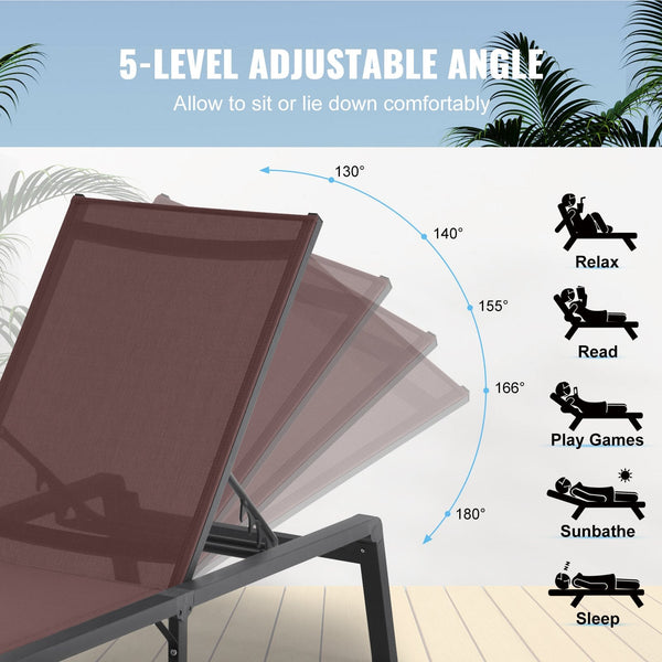 Vevor Chaise Lounge Chair Outdoor Patio Adjustable 5 Position 2 Pcs Patio Chairs