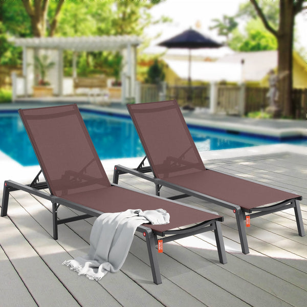 Vevor Chaise Lounge Chair Outdoor Patio Adjustable 5 Position 2 Pcs Patio Chairs
