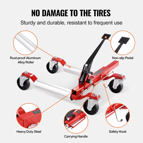 Vevor Wheel Dolly Max Capacity 1500 Lbs Car Jack Lifter With 360A Rotatable Wheels Heavy Duty Vehicle Positioning Ratchet Tire For Auto Repair Moving