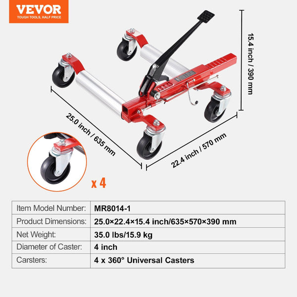 Vevor Wheel Dolly Max Capacity 1500 Lbs Car Jack Lifter With 360A Rotatable Wheels Heavy Duty Vehicle Positioning Ratchet Tire For Auto Repair Moving