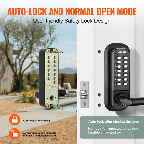 Vevor Mechanical Keyless Entry Door Lock 14 Digit Keypad Water Proof Zinc Alloy Double Sided Embedded Outdoor Gate Locks Set With And Handle Easy To I