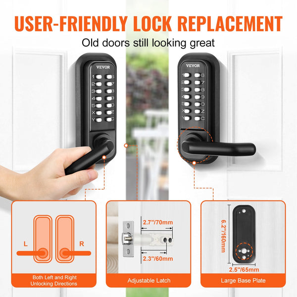 Vevor Mechanical Keyless Entry Door Lock 14 Digit Keypad Water Proof Zinc Alloy Double Sided Embedded Outdoor Gate Locks Set With And Handle Easy To I