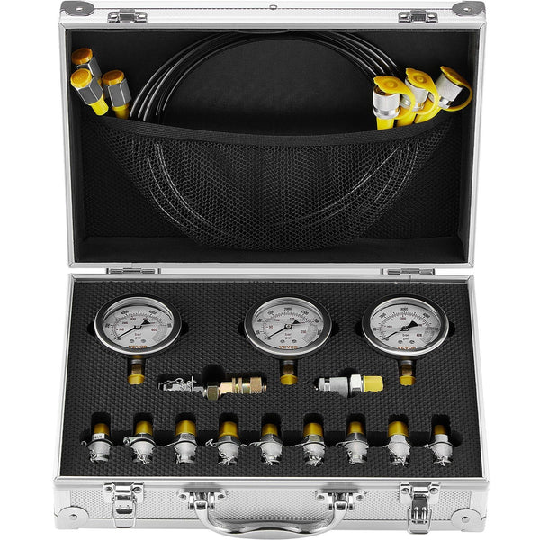 Hydraulic Pressure Test Kit 250/400/600Bar 3 Gauges 11 Couplings Hoses Excavator Set With Portable Carrying Case For Tractors Construction Machinery O