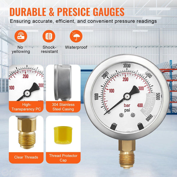 Hydraulic Pressure Test Kit 250/400/600Bar 3 Gauges 11 Couplings Hoses Excavator Set With Portable Carrying Case For Tractors Construction Machinery O