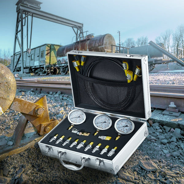 Hydraulic Pressure Test Kit 250/400/600Bar 3 Gauges 11 Couplings Hoses Excavator Set With Portable Carrying Case For Tractors Construction Machinery O