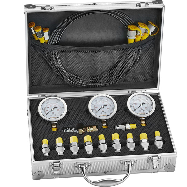 Hydraulic Pressure Test Kit 250/400/600Bar 3 Gauges 11 Couplings Hoses Excavator Set With Portable Carrying Case For Tractors Construction Machinery O