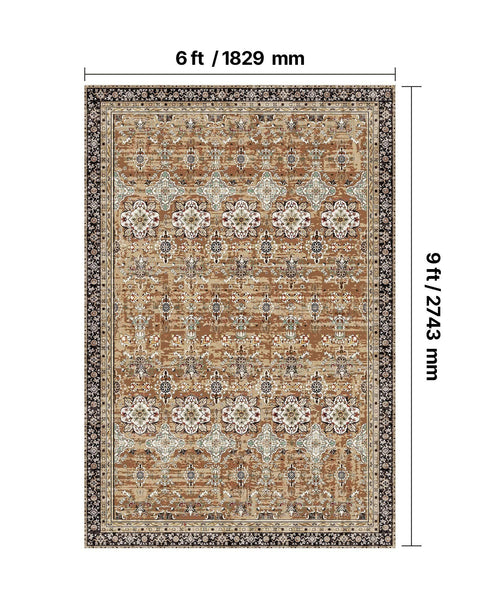 Large Washable Area Rug Non Slip Soft Vintage Brown Green 1828X2743mm Rugs
