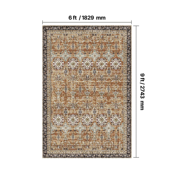 Large Washable Area Rug Non Slip Soft Vintage Brown Green 1828X2743mm Rugs