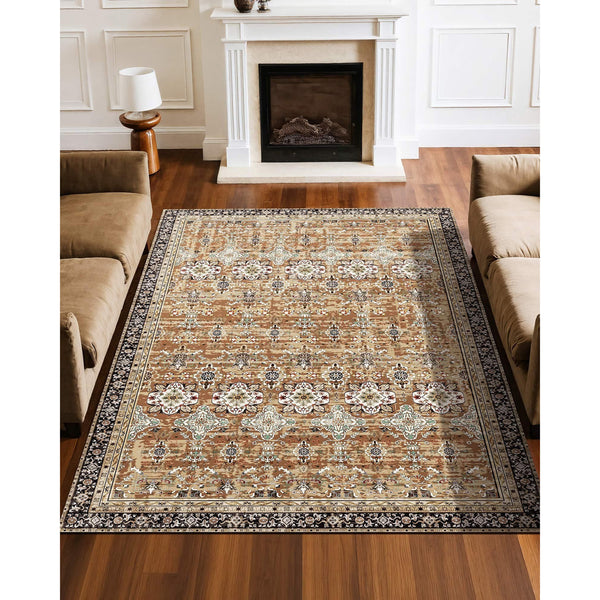 Large Washable Area Rug Non Slip Soft Vintage Brown Green 1828X2743mm Rugs