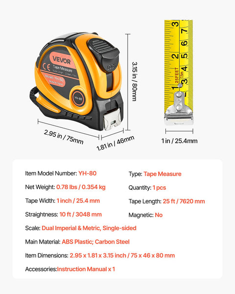 Tape Measure 7620Mm Retractable Imperial Metric For Decoration Tape Measures