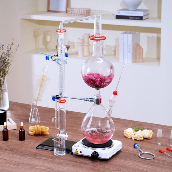 Vevor Essential Oil Distillation Kit 2000Ml Apparatus 3.3 Boro Lab Glassware With 1000W Heating Plate And 24 40 Joint 28 Pcs Set Equipment