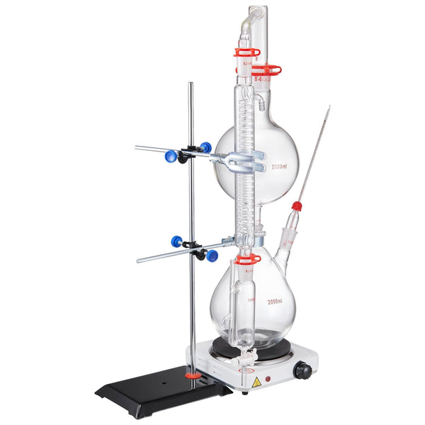 Vevor Essential Oil Distillation Kit 2000Ml Apparatus 3.3 Boro Lab Glassware With 1000W Heating Plate And 24 40 Joint 28 Pcs Set Equipment