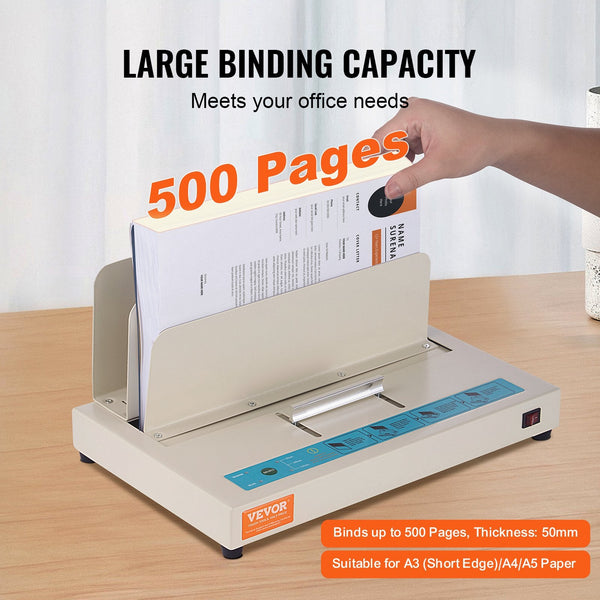 Vevor Thermal Binding Machine 500 Sheets Capacity Book Binder 50Mm Thickness A3(Short Edge)/A4/A5 Document With Infrared Optical Detection Crafting Pa