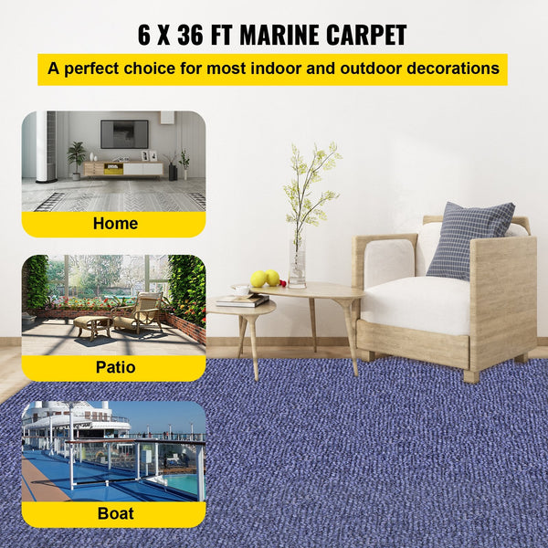Vevor Deep Blue Marine Carpet 6 Ft X 36 Carpeting Grade For Boats With Waterproof Back Outdoor Rug Patio Porch Deck Garage Area Runner Non Slide Rugs