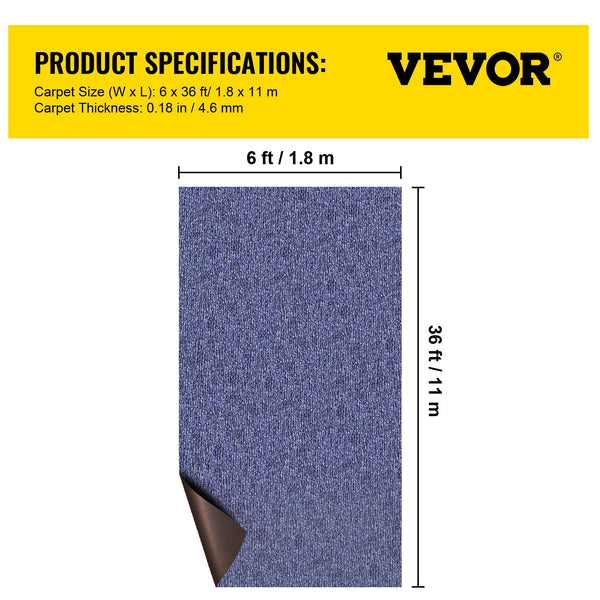 Vevor Deep Blue Marine Carpet 6 Ft X 36 Carpeting Grade For Boats With Waterproof Back Outdoor Rug Patio Porch Deck Garage Area Runner Non Slide Rugs