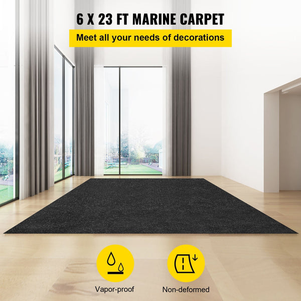 Marine Carpet 6 X 23 Ft Boat Carpeting Charcoal Black Grade Indoor/Outdoor With Water Proof Tpr Backing Roll For Home Patio Porch De Rugs