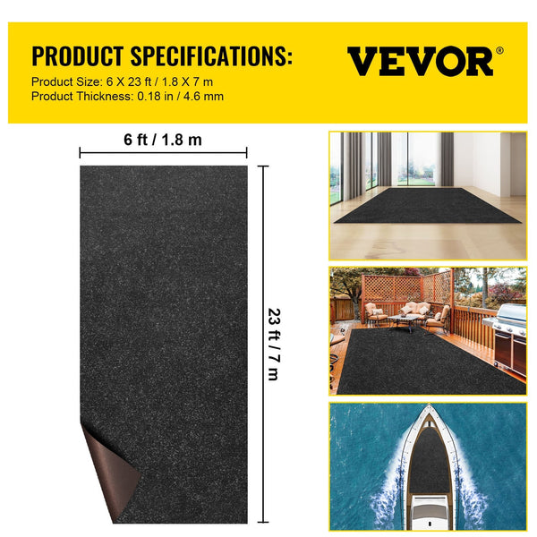 Marine Carpet 6 X 23 Ft Boat Carpeting Charcoal Black Grade Indoor/Outdoor With Water Proof Tpr Backing Roll For Home Patio Porch De Rugs