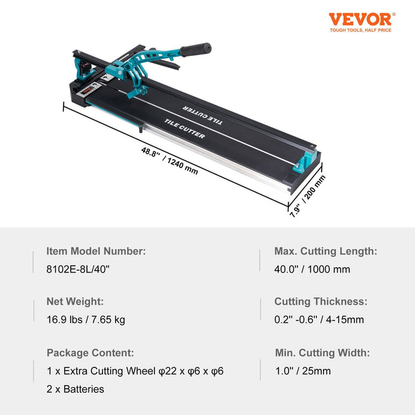 Vevor Manual Tile Cutter 1000Mm Porcelain Ceramic With Tungsten Carbide Cutting Wheel Infrared Positioning Anti Skid Feet Durable Rails For Profession