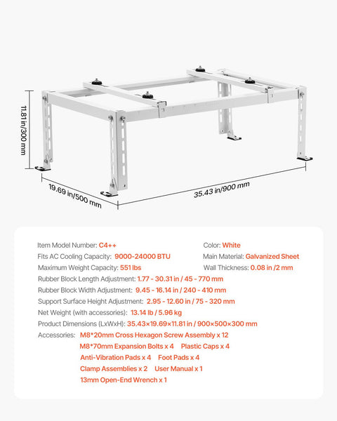 Vevor Mini Split Ground Stand Adjustable Anti Vibration For 9000 24000 Btu Portable Air Conditioners