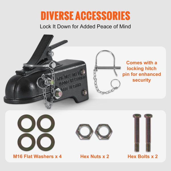 Vevor Trailer Coupler 2 5/16" Hitch Ball 15000 Lbs Capacity Heavy Duty Cast Channel Mount With Hardware Kit Ideal For Towing Station Wagons Pickup Tru