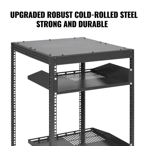 Vevor 20U Open Frame Server Rack 15'' 40'' Adjustable Depth Free Standing Or Wall Mount Network Post Av With Casters Holds All Your Networking It Equi