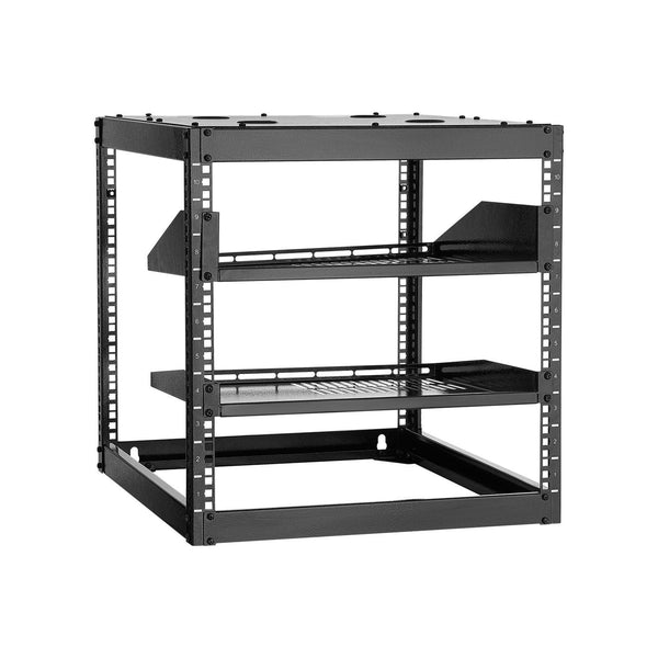 10U Open Frame Network Rack 585 Mm Depth Wall Mounted Or Floor Standing Server Heavy Duty 4 Post With Vented Shelves & Mounting Hardware Holds All You
