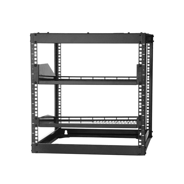 10U Open Frame Network Rack 585 Mm Depth Wall Mounted Or Floor Standing Server Heavy Duty 4 Post With Vented Shelves & Mounting Hardware Holds All You