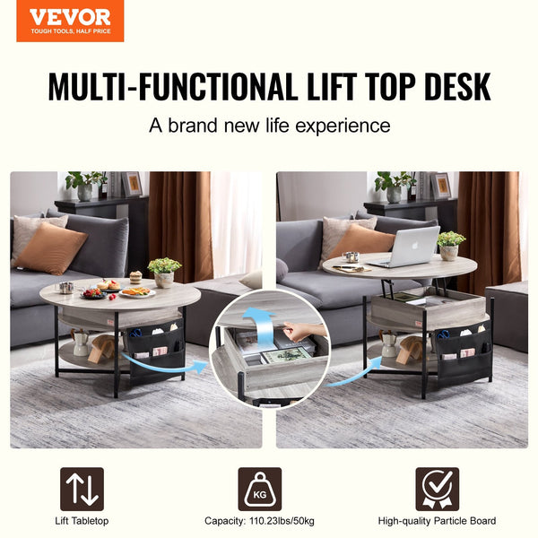 Vevor Lift Top Coffee Table 35.3" Round For Living Room White Coffee Tables