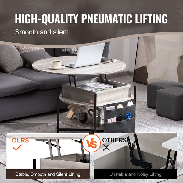 Vevor Lift Top Coffee Table 35.3" Round For Living Room White Coffee Tables