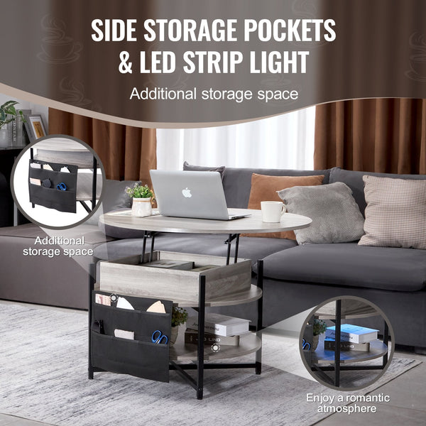 Vevor Lift Top Coffee Table 35.3" Round For Living Room White Coffee Tables