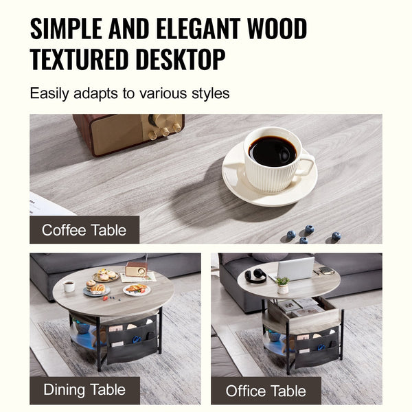 Vevor Lift Top Coffee Table 35.3" Round For Living Room White Coffee Tables