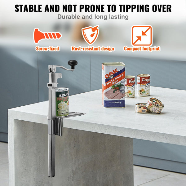 Vevor Commercial Can Opener Heavy Duty Manual Tabletop Cans For Up To 300 Mm Height Height Adjustable Professional Openers With Stainless Steel Blade