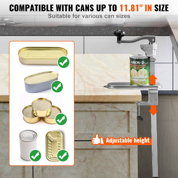 Vevor Commercial Can Opener Heavy Duty Manual Tabletop Cans For Up To 300 Mm Height Height Adjustable Openers Fixed With Screws & Clamp Restaurant Hot