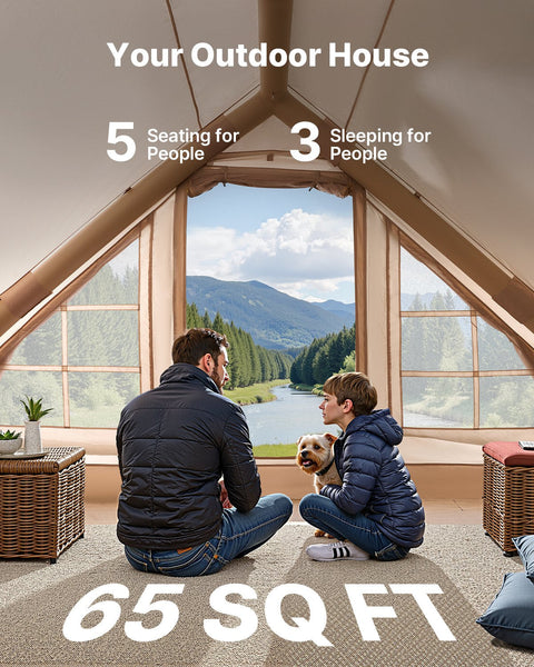 Vevor Inflatable For Camping 3 5 Person Easy Setup Blow Up With Hand Pump 300D Oxford 4 Season Glamping Canopy Stove Jack 2 Doors & Mesh Windows (Stor