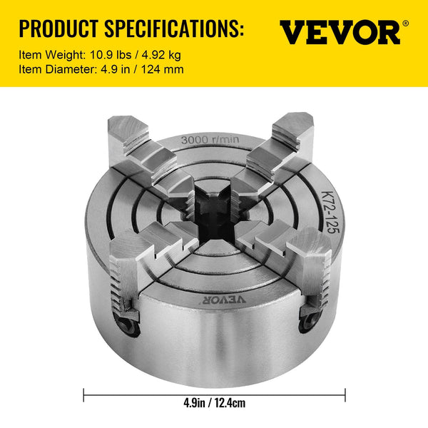 Vevor Metal Lathe Chuck 4 Jaw Independent 5 Inch Cast Iron Milling Turning Cnc Other Power Tools