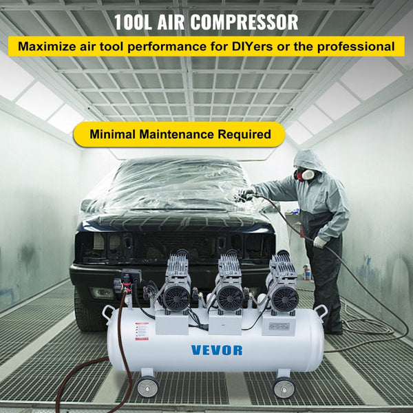 Oil Free Air Compressor Tank 100L 3Hp Ultra Silent Inflator Other Air Tools