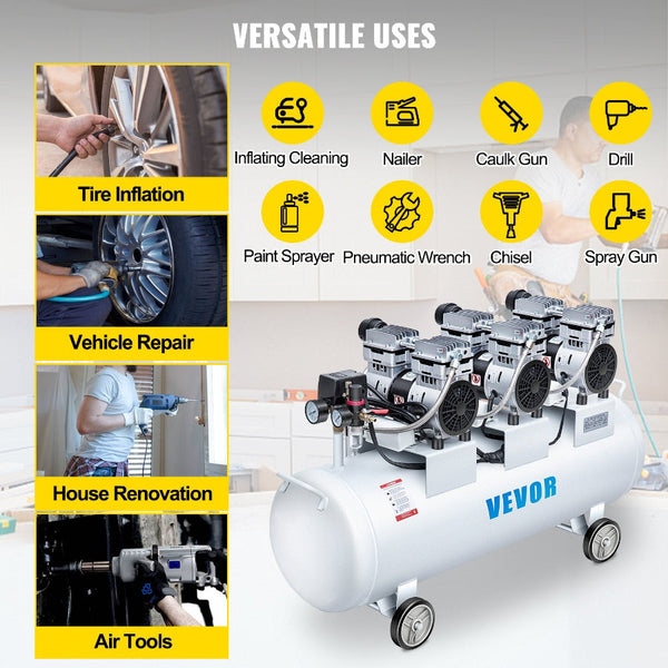 Oil Free Air Compressor Tank 100L 3Hp Ultra Silent Inflator Other Air Tools