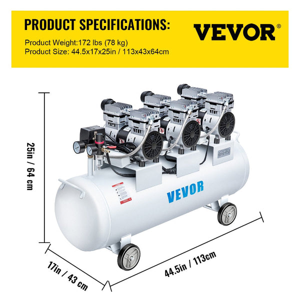 Oil Free Air Compressor Tank 100L 3Hp Ultra Silent Inflator Other Air Tools