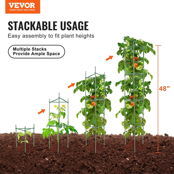 Vevor 6 Packs Tomato Cages For Garden 1230 Mm Trellis Plant Stakes Support Stackable Tall Raised Bed Vegetables Flowers And Climbing Plants Raised Gar
