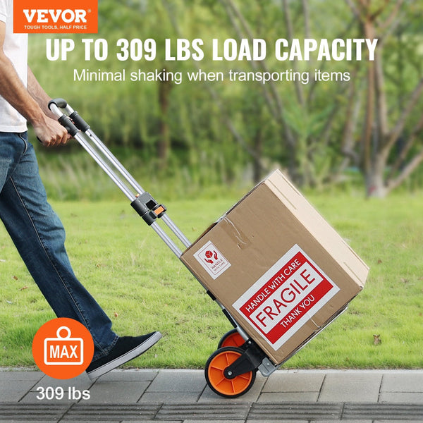 Vevor Folding Hand Truck 140 Kg Load Capacity Aluminum Portable Cart Convertible And Dolly With Telescoping Handle Pp+Tpr Wheels Ultra Lightweight Sup