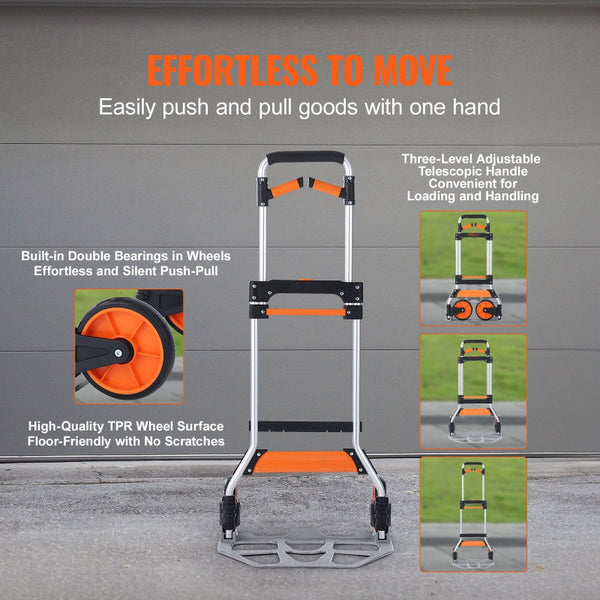 Vevor Folding Hand Truck 140 Kg Load Capacity Aluminum Portable Cart Convertible And Dolly With Telescoping Handle Pp+Tpr Wheels Ultra Lightweight Sup