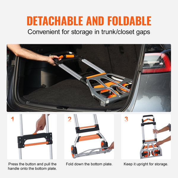 Vevor Folding Hand Truck 140 Kg Load Capacity Aluminum Portable Cart Convertible And Dolly With Telescoping Handle Pp+Tpr Wheels Ultra Lightweight Sup